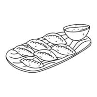 gebakjes met kip, rundvlees en mogelijk in tekening stijl. nationaal van Indonesië. vergezeld met saus of rauw chili peper. vector