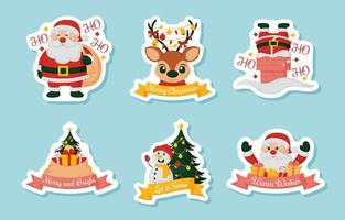 Kerstmis de kerstman claus en de helpers groet stickers vector