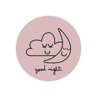 mooi zo nacht slaperig wolk en maan roze sticker. kinderen ontwerp vector