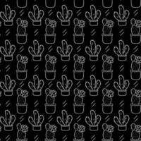 naadloos patroon met schattig hand getekend cactussen zwart achtergrond. vector
