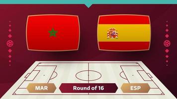 Marokko Spanje playoff ronde van 16 bij elkaar passen Amerikaans voetbal 2022. 2022 wereld Amerikaans voetbal kampioenschap bij elkaar passen versus teams intro sport achtergrond, kampioenschap wedstrijd poster, vector illustratie