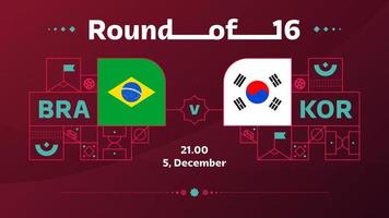 Brazilië Korea republiek playoff ronde van 16 bij elkaar passen Amerikaans voetbal 2022. 2022 wereld Amerikaans voetbal kampioenschap bij elkaar passen versus teams intro sport achtergrond, kampioenschap wedstrijd poster, vector