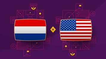 Nederland vs Verenigde Staten van Amerika playoff ronde van 16 bij elkaar passen Amerikaans voetbal 2022. 2022 wereld Amerikaans voetbal kampioenschap bij elkaar passen versus teams intro sport achtergrond, kampioenschap wedstrijd poster, vector illustratie