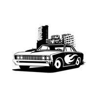 klassiek auto met stad lucht illustratie vector. vector