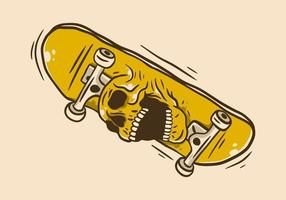 wijnoogst kunst illustratie van een skateboard en schedel vector