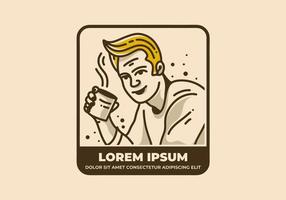 wijnoogst kunst illustratie van een Mens Holding een kop van koffie vector