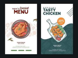 geroosterd kip folder en kip vleugel illustratie verticaal poster sjabloon voor restaurant en barbecue vector ontwerp