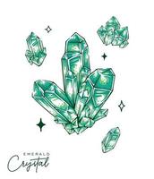 reeks van smaragd kwarts illustratie hand- getrokken kristal edelsteen groen kleur gedetailleerd tekening vector ontwerp