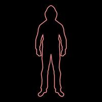 neon Mens in de kap concept Gevaar silhouet voorkant kant icoon rood kleur vector illustratie beeld vlak stijl