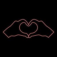 neon twee handen hebben vorm hart handen maken hart symbool silhouet icoon rood kleur vector illustratie beeld vlak stijl