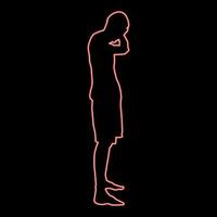 neon Mens aan het bedekken zijn oren silhouet kant visie sluitend concept negeren icoon rood kleur vector illustratie beeld vlak stijl
