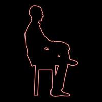 neon Mens zittend houding jong Mens zit Aan een stoel met zijn been gegooid silhouet icoon rood kleur vector illustratie beeld vlak stijl