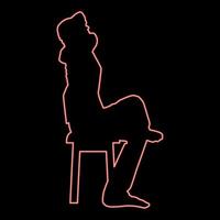 neon Mens zittend houding met handen billen hoofd jong Mens zit Aan een stoel met zijn been gegooid silhouet icoon rood kleur vector illustratie beeld vlak stijl