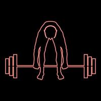 neon gespierd Mens gewichtheffer aan het doen verhogen de barbell sportman verhogen gewichten silhouet icoon rood kleur vector illustratie beeld vlak stijl