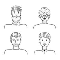 reeks van mannen avatars voor sociaal media, website. tekening portretten modieus jongens. modieus hand- getrokken pictogrammen verzameling. zwart en wit vector illustratie