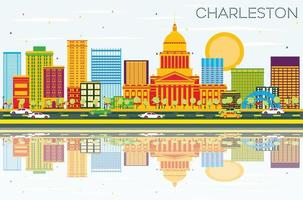 charleston horizon met kleur gebouwen, blauw lucht en reflecties. vector