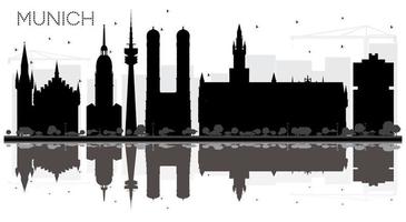 München Duitsland stad horizon zwart en wit silhouet met reflecties. vector