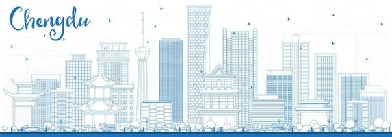 schets Chengdu horizon met blauw gebouwen. vector