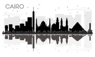 Cairo stad horizon zwart en wit silhouet met reflecties. vector