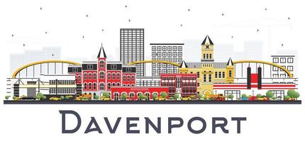 davenport Iowa horizon met kleur gebouwen geïsoleerd Aan wit achtergrond. vector