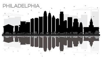 Philadelphia stad horizon zwart en wit silhouet met reflecties. vector