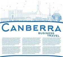 schets Canberra horizon met blauw gebouwen en kopiëren ruimte. vector