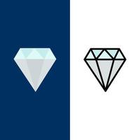 diamant juweel sieraden gam pictogrammen vlak en lijn gevulde icoon reeks vector blauw achtergrond