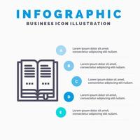 boek onderwijs Open lijn icoon met 5 stappen presentatie infographics achtergrond vector
