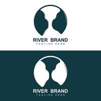 rivier- logo ontwerp, rivier- kreek vector, rivieroever illustratie met een combinatie van bergen en natuur, Product merk vector