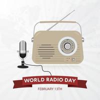 wereld radio dag februari 13e wijnoogst radio en microfoon illustratie vector