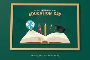 gelukkig Internationale onderwijs dag januari 24e met groen schoolbord illustratie vector