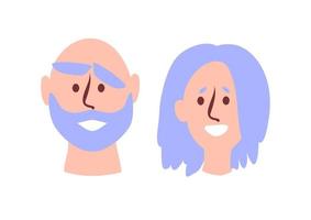 portret van een ouderen Mens en een ouderen vrouw in een vlak stijl vector