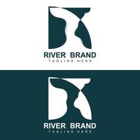 rivier- logo ontwerp, rivier- kreek vector, rivieroever illustratie met een combinatie van bergen en natuur, Product merk vector