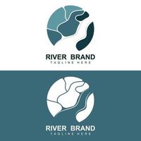 rivier- logo ontwerp, rivier- kreek vector, rivieroever illustratie met een combinatie van bergen en natuur, Product merk vector