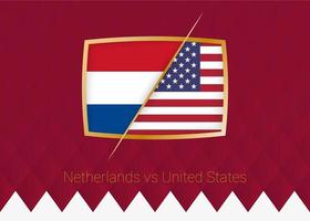 Nederland vs Verenigde Staten van Amerika, ronde van 16 icoon van Amerikaans voetbal wedstrijd Aan bordeaux achtergrond. vector