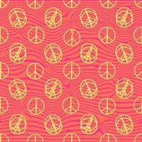 pacifist teken vrede trippy groovy Golf Aan oranje achtergrond met roze strepen, psychedelisch naadloos hippie patroon vector