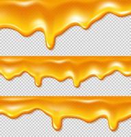 vector reeks van druipend goud vloeistof honing borders