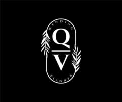 qv initialen brief bruiloft monogram logos verzameling, hand- getrokken modern minimalistisch en bloemen Sjablonen voor uitnodiging kaarten, opslaan de datum, elegant identiteit voor restaurant, boetiek, cafe in vector