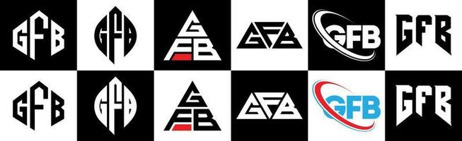 gfb brief logo ontwerp in zes stijl. gfb veelhoek, cirkel, driehoek, zeshoek, vlak en gemakkelijk stijl met zwart en wit kleur variatie brief logo reeks in een tekengebied. gfb minimalistische en klassiek logo vector