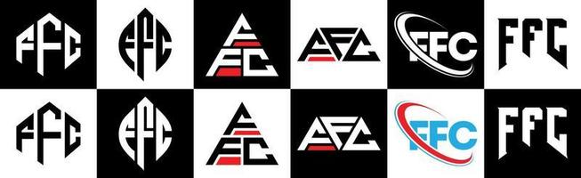 ffc brief logo ontwerp in zes stijl. ffc veelhoek, cirkel, driehoek, zeshoek, vlak en gemakkelijk stijl met zwart en wit kleur variatie brief logo reeks in een tekengebied. ffc minimalistische en klassiek logo vector
