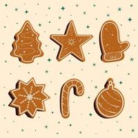 reeks van Kerstmis koekjes. peperkoek in vlak stijl.geglazuurd peperkoek van divers vormen set. Kerstmis symbolen, nieuw jaar decoratie elementen. vector