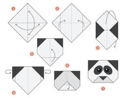 panda origami regeling zelfstudie in beweging model. origami voor kinderen. stap door stap hoe naar maken een schattig origami panda. vector illustratie.