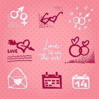 valentijnsdag dag kaart of uitnodiging zier motivatie tekst liefde is in de lucht. bruiloft concept groet kaart, poster, banier, ontwerp element. liefde roze achtergrond vector
