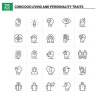 25 bewust leven en persoonlijkheid eigenschappen icoon reeks vector achtergrond