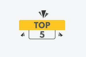 top 5 tekst knop. top 5 teken icoon etiket sticker web toetsen vector