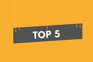 top 5 tekst knop. top 5 teken icoon etiket sticker web toetsen vector