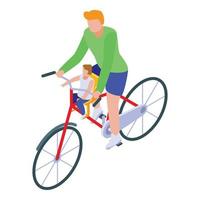vader met kind rijden fiets icoon, isometrische stijl vector
