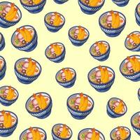 tekenfilm udon, Japans voedsel naadloos patroon Aan kleurrijk achtergrond vector