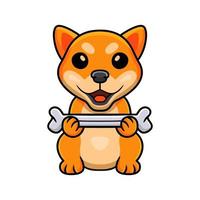 schattig shiba inu hond tekenfilm Holding een bot vector