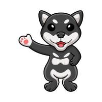 schattig zwart shiba inu hond tekenfilm golvend hand- vector